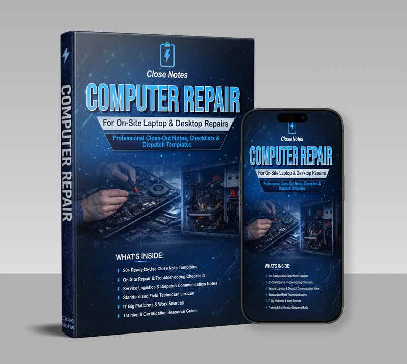 IT Close-Out Notes Computer Repair Book and Field Technician Mobile App